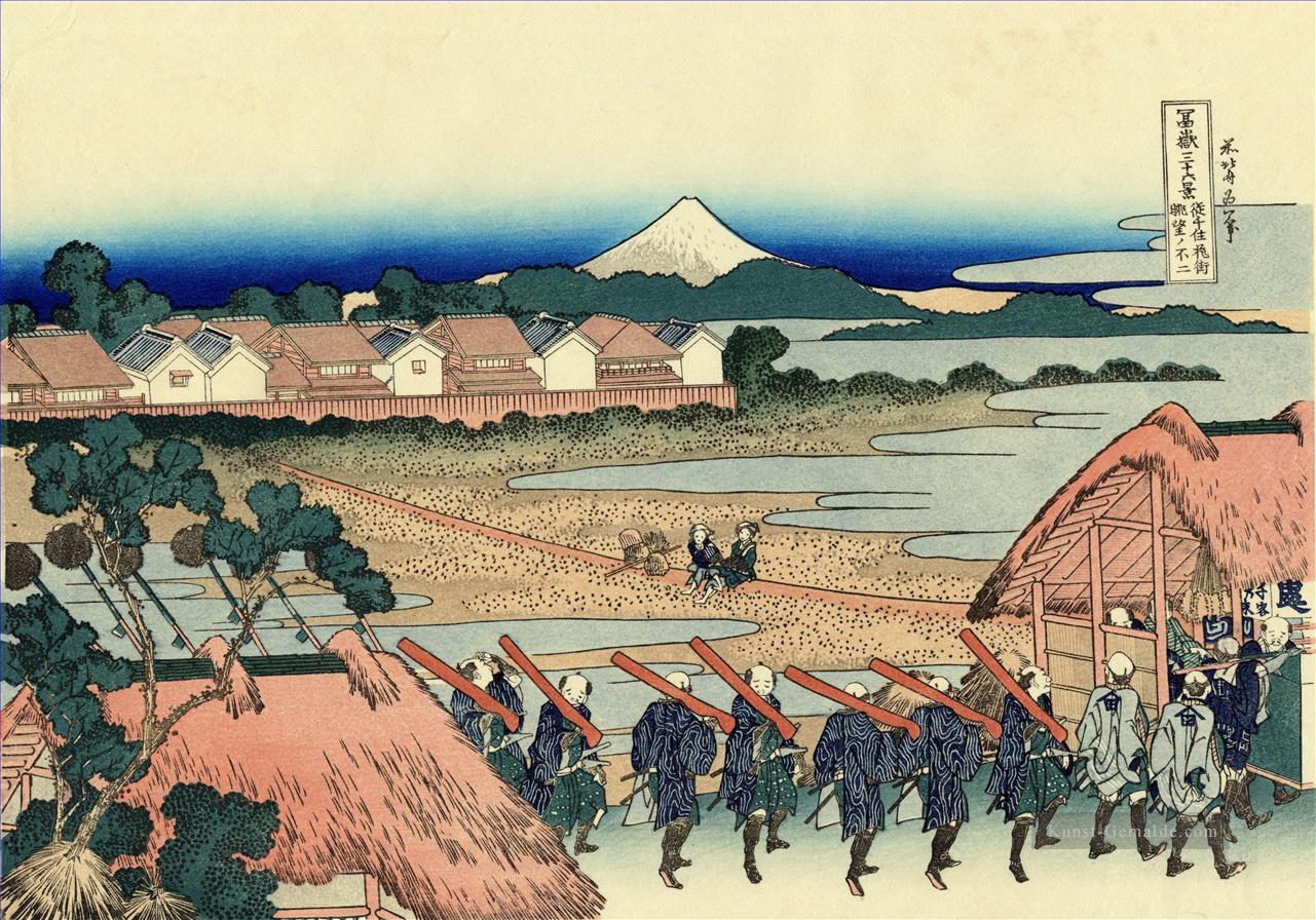 Die Fuji aus dem Schwulenviertel in senju Katsushika Hokusai Ukiyoe gesehen Ölgemälde